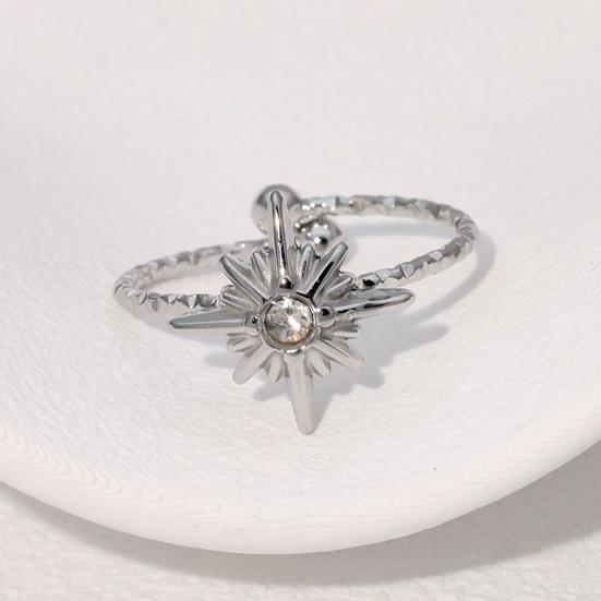 Women Finger Ring Eight-Pointed Star Adjustable Fit Open Ring Stainless Steel Texture Stacking Ring Jewelry Gift