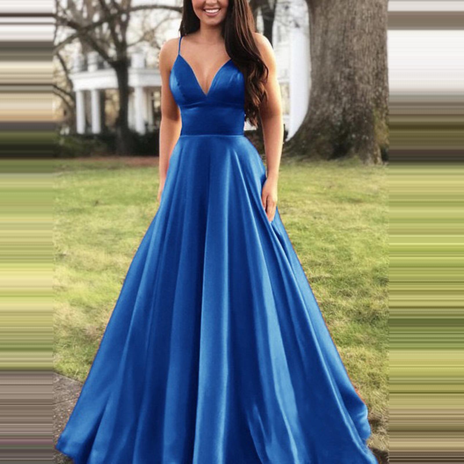 

Женское модное сплошное цветное сексуальное вечернее платье без рукавов с v-образным вырезом на подтяжках S синий