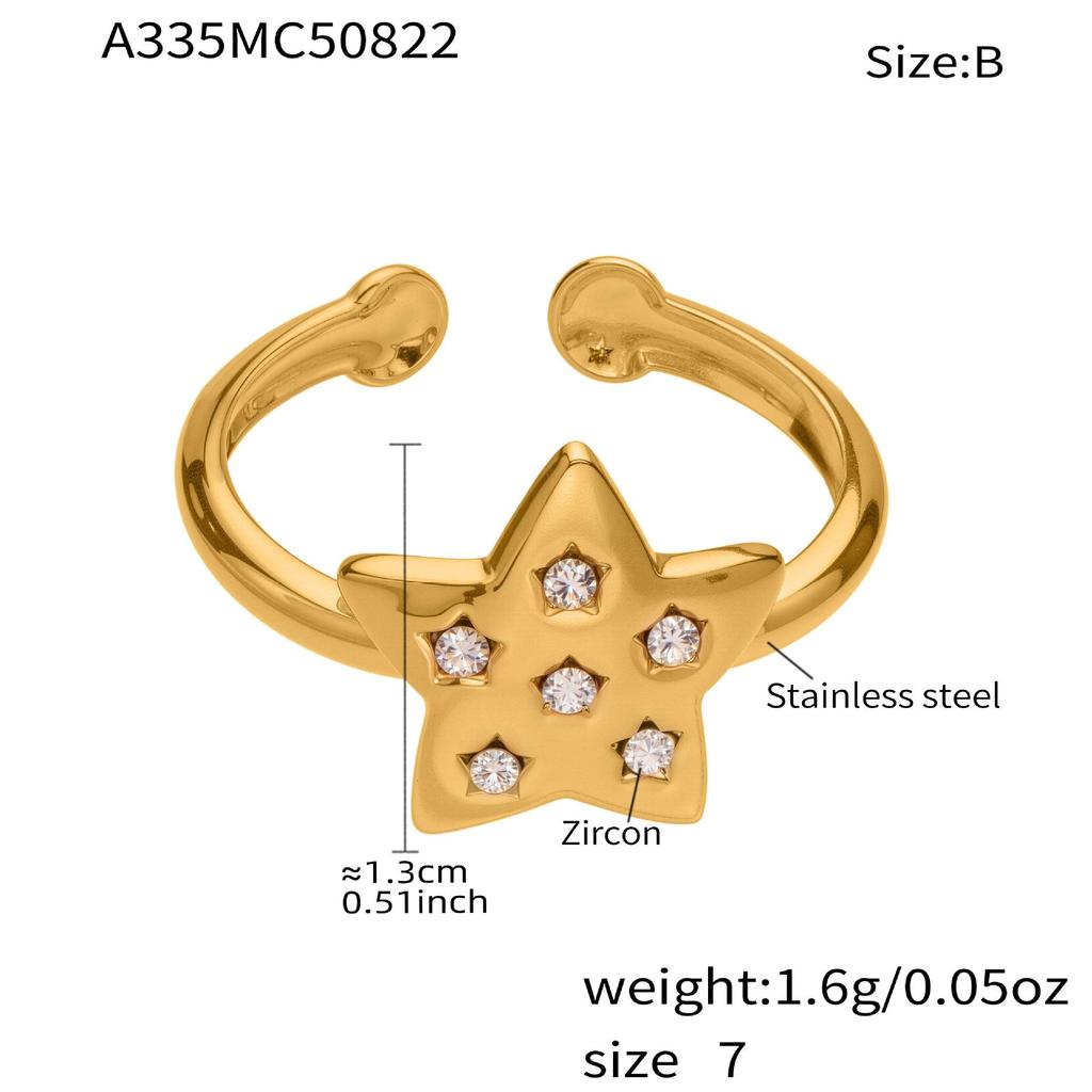 Oumaijia 18k Gold-Plated Geometric Zircon Pentagram Open Ring