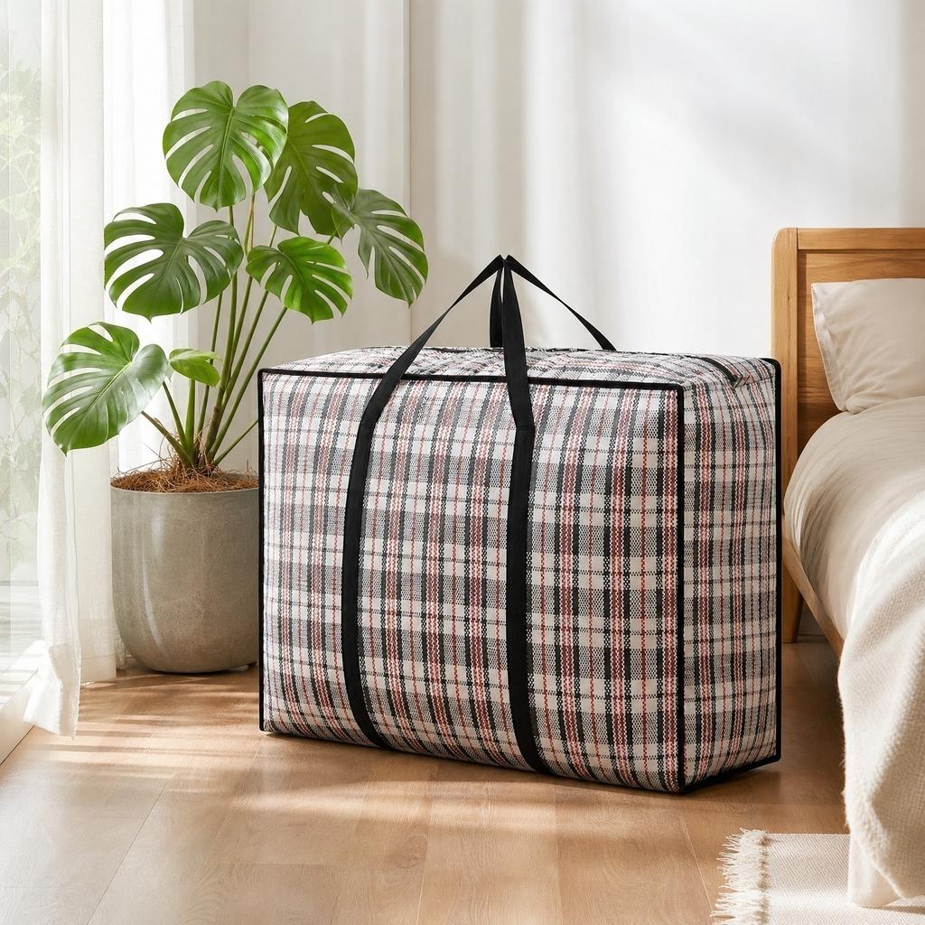 Plaid Zippered Storage Bags - Foldable Clothes for Home Travel