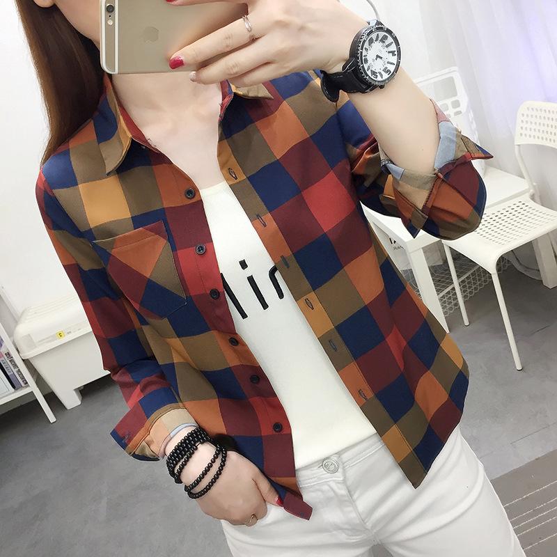 Korean Style Plaid Loose Long Sleeve Shirt for Women (Plus Size, Casual, Thin Jacket) - 2026 Spring/Autumn Collection