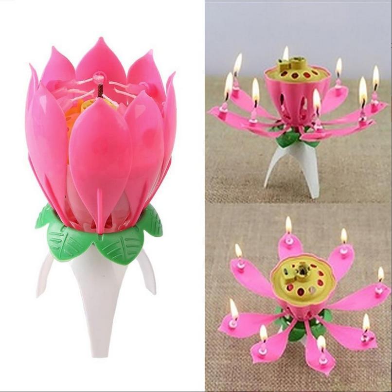 Music Birthday Candle Mix Color Lotus Rotating Play Music Birthday Song 30PCS