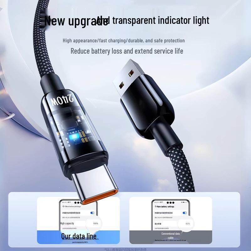 Clear 240W Super Fast Charging USB-C Data Cable for Huawei Honor 10A Flash Charger