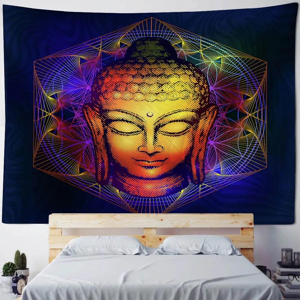 Bohemian Hippie Starry Sky Buddha Art Tapestry - Wall Hanging Lotus Blanket Background Poster for Sofa Cover