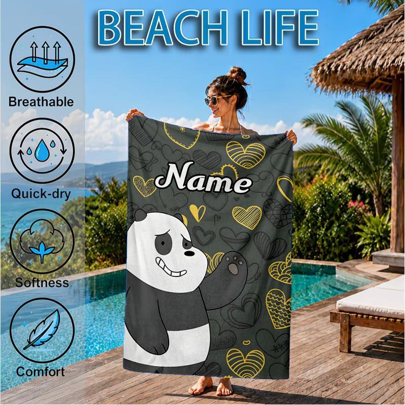 Custom Name Brown Bear Heart Love Beach Towel Microfiber Beach Towel, Lightweight and Quick-Dry, for Summer Travel, Swimming Pool Gift