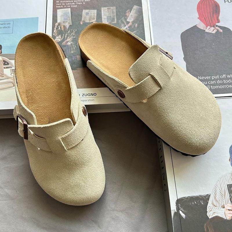 Unisex Suede Clogs Shoes Genuine Leather Closed Toe Slip On Mules Casual Comfort Sandals Women Men Summer Outdoor Walking Shoes