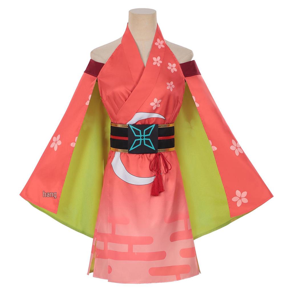 Super Dimension Kaguya-hime Cosplay Costume: Off-the-Shoulder Cherry Blossom Kaguya Moon Viewing Outfit with Wide Sleeves