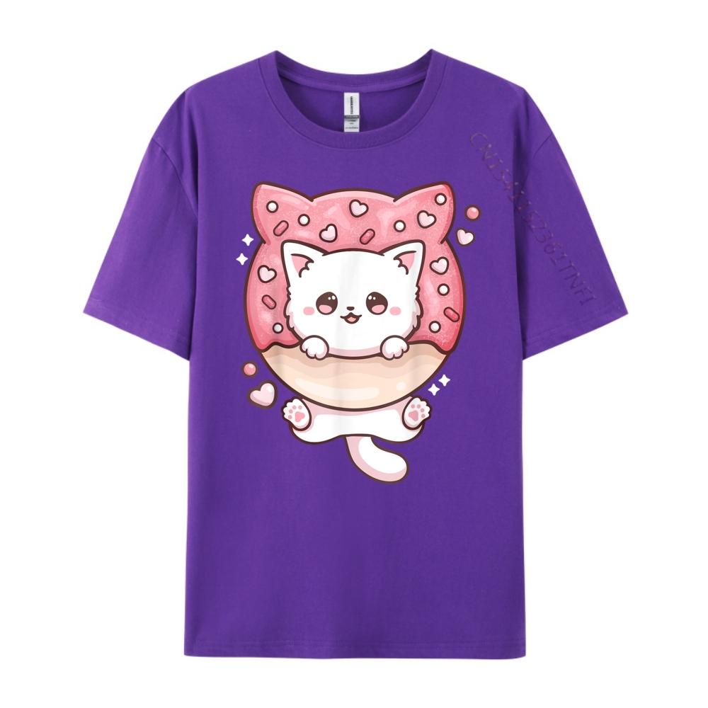 Kawaii Cat Donut Anime Lover Otaku Black Graphic T Shirts Oversized T Shirt Mens Tshirts Large Size Loose