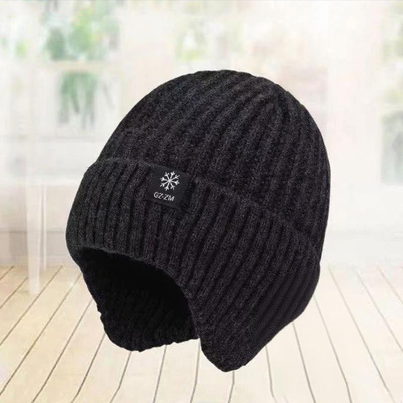 

Middle-aged and Elderly People Autumn and Winter Thermal Plush Knitted Hat Men Ear Protection Thicken Knitted No Eaves Mao Line Hat чорний
