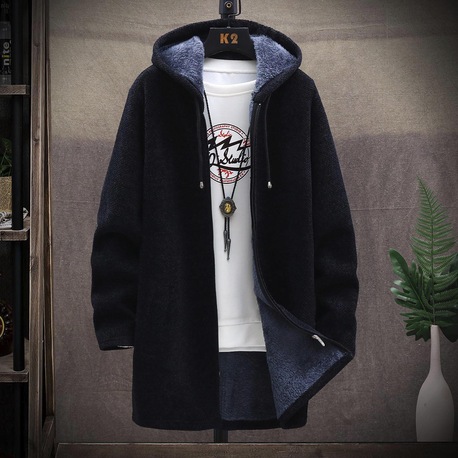 

Осенне-зимняя мужская мода, свободный кардиган, теплая куртка с капюшоном и лацканами, свитер XXL чёрный