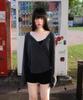 ROSEFRANTZ Wrap Shirring Hood Long Sleeve [Charcoal]