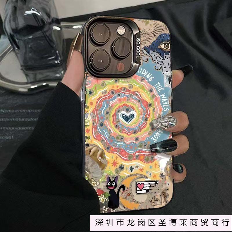 Applicable To Apple 12/13 Mobile Phone Case iPhone16 Colorful Vortex Cat 15promax Matte Silver XS