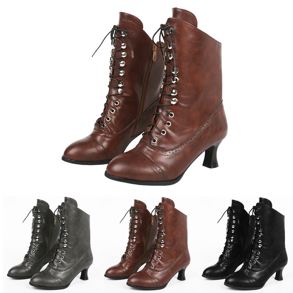 Women's Short Boots, Booties With Side Zipper, Closed Toe, Chunky Mid Heel Shoes