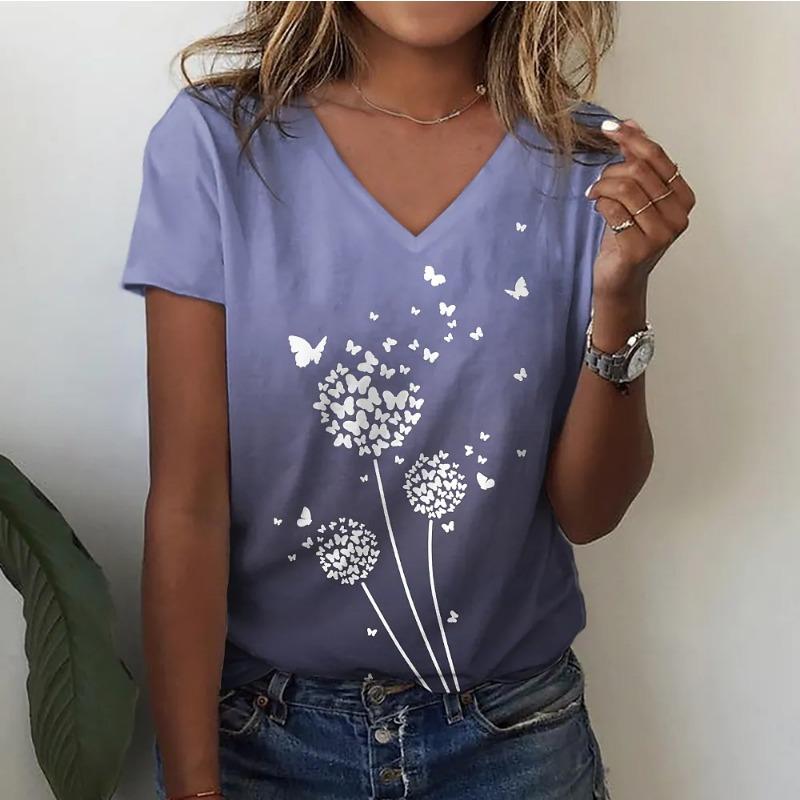 Women's T-shirt with Yellow Pink Blue Polka Dot Print Short Sleeved Casual Daily Rock V-neck T Shirts