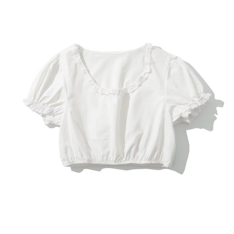 Jnleaog Autumn New Women's Clothing Fashion Style Stylish Fashion Cotton Cloth Lace Puff Sleeve Top