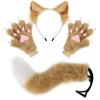 Fluffy Cat Ears Cat Long Tail Plus Cute Cat Paws Gloves Set Cosplay Costume Accessories Halloween Carnival Party Dress Up