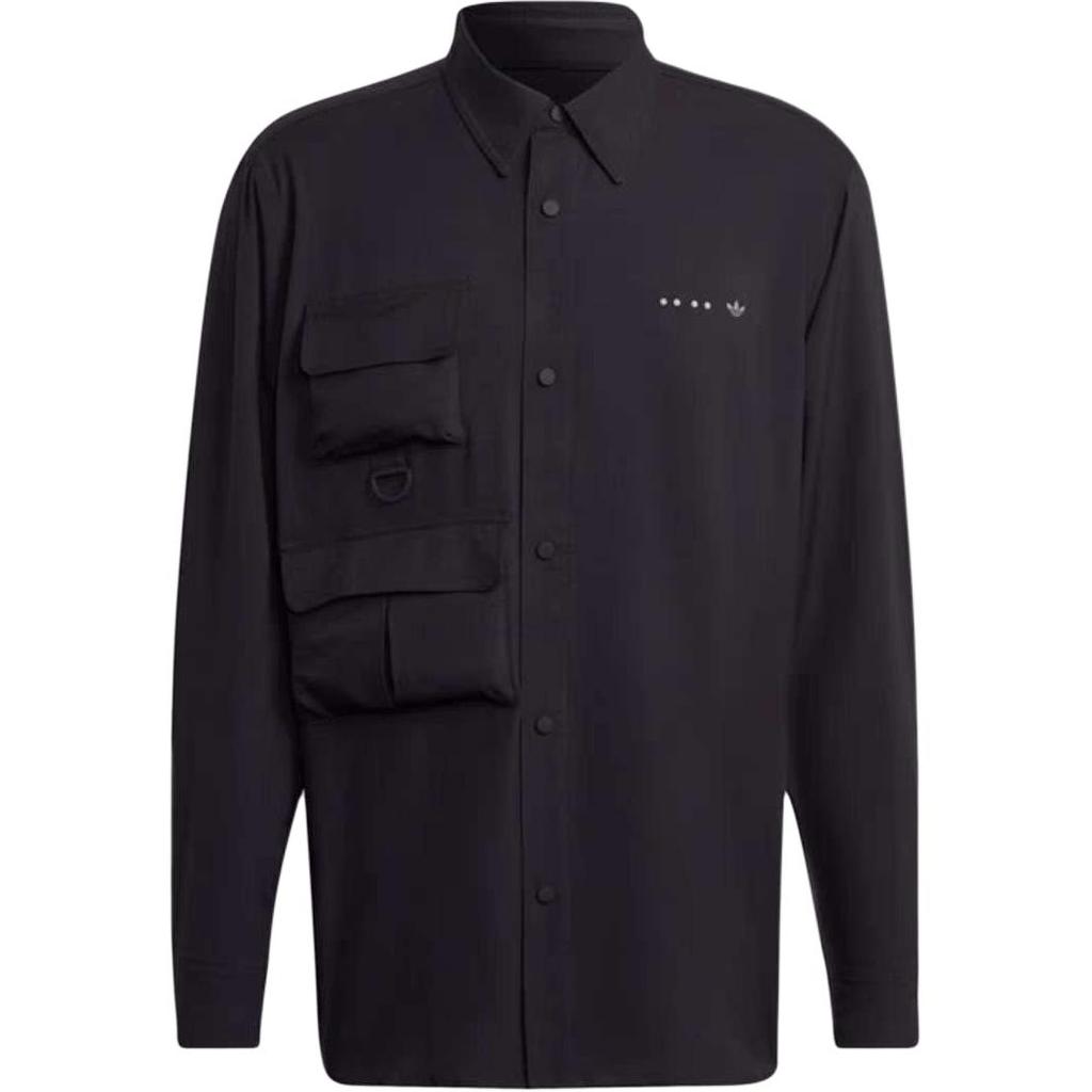 Adidas Originals Trefoil Series Polo Button Solid Color Comfortable Casual Long Sleeve Shirt Men Shirts Black HK2765