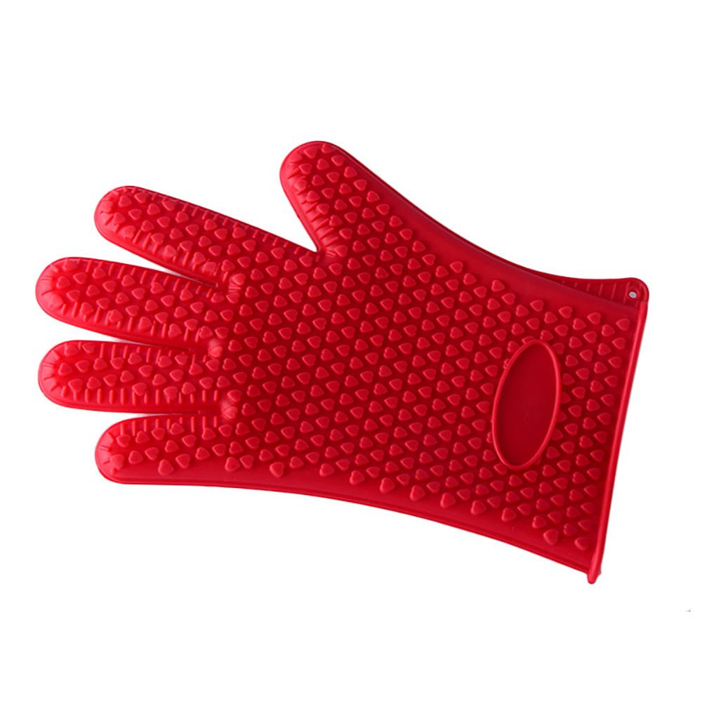 1 Pair Silicone Heat Resistant Gloves Non-Slip Baking Mitts Oven Microwave Safe Ergonomic Design Roasting BBQ Kitchen Tools 500℃