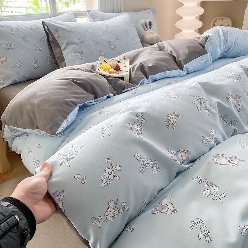 New Aerobic Knitted Double Yarn Four-piece Set Small Fresh Skin-friendly Three-piece Set Household Bedding Set Four Seasons Universal