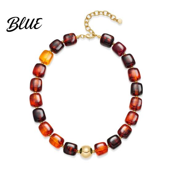 Multicolor Resin Bead Necklace Chunky Beaded Square Beads Bohemian Minimalist