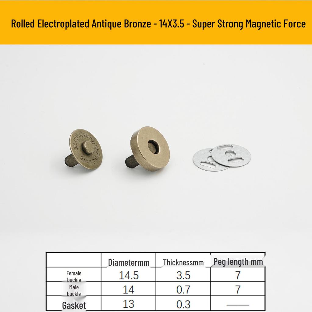 Triple Strength No-Sew Round Electroplated Magnetic Bag Buckle with Thickened Metal Pin