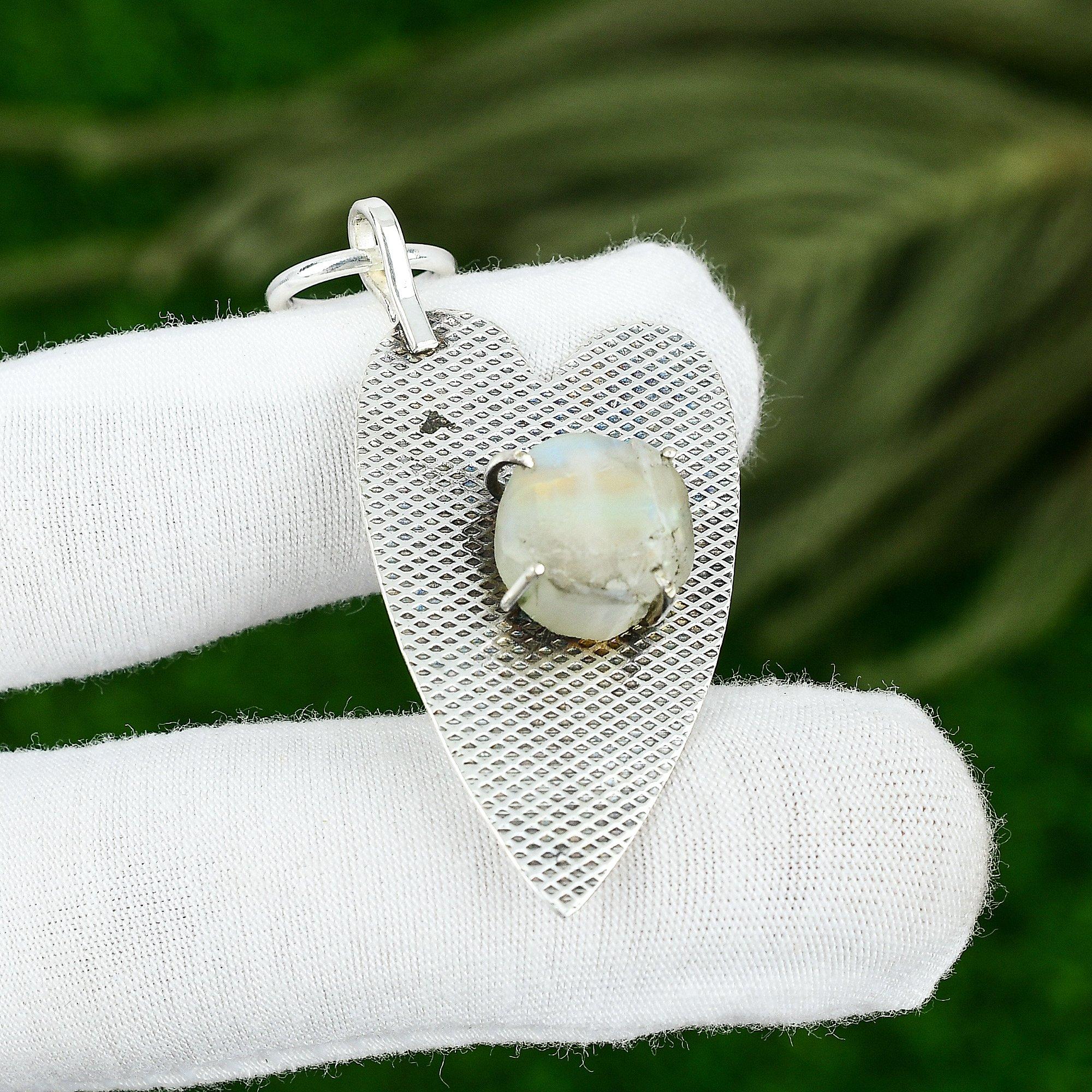 

925 Sterling Silver Rainbow Moonstone Rough Gemstone Art Deco Wedding Pendant