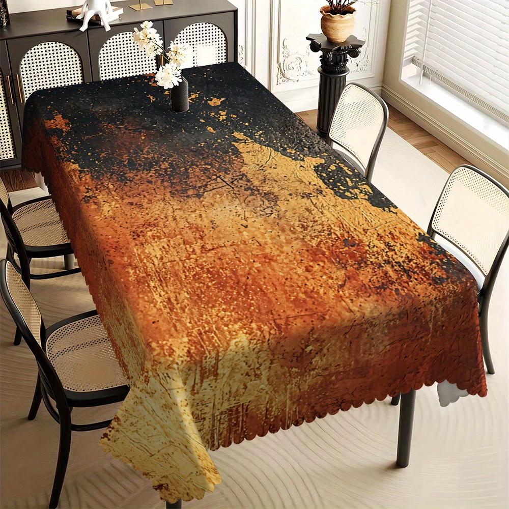 Stijlvol Rustiek Verloop Tafelkleed, Zwart & Oranje Abstract Patroon, Schone Golvende Rand, Vuilafstotend, voor Keuken, Feest 140x140cm