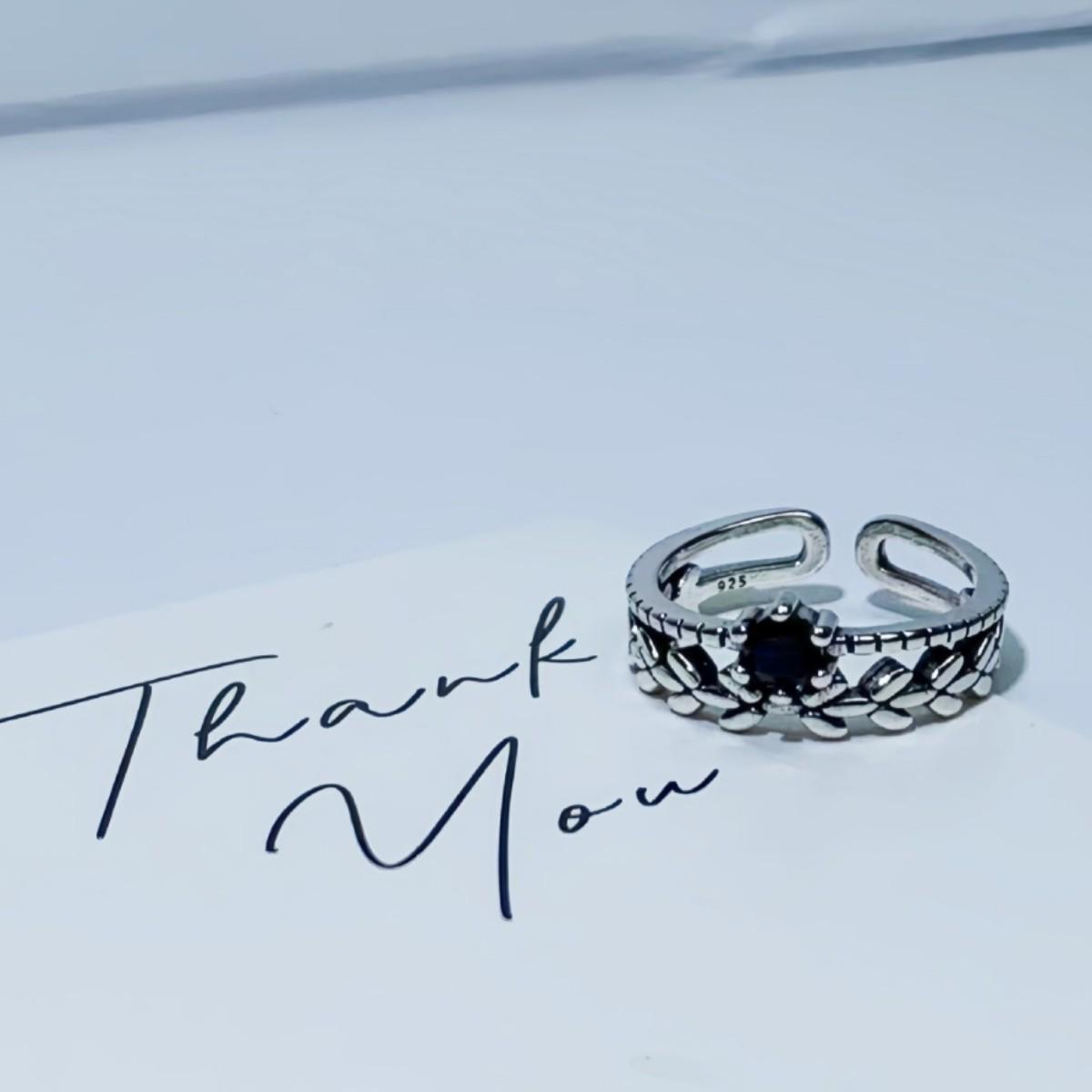 Korean Fresh Black Obsidian Leaf Double-Layer Open Ring, Cold Style