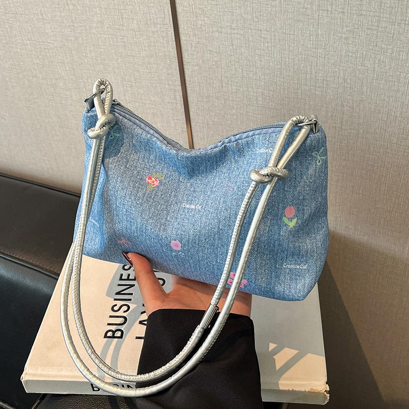 Small fresh denim cloth bag printing 2026 new handbag portable going out underarm bag small handbag