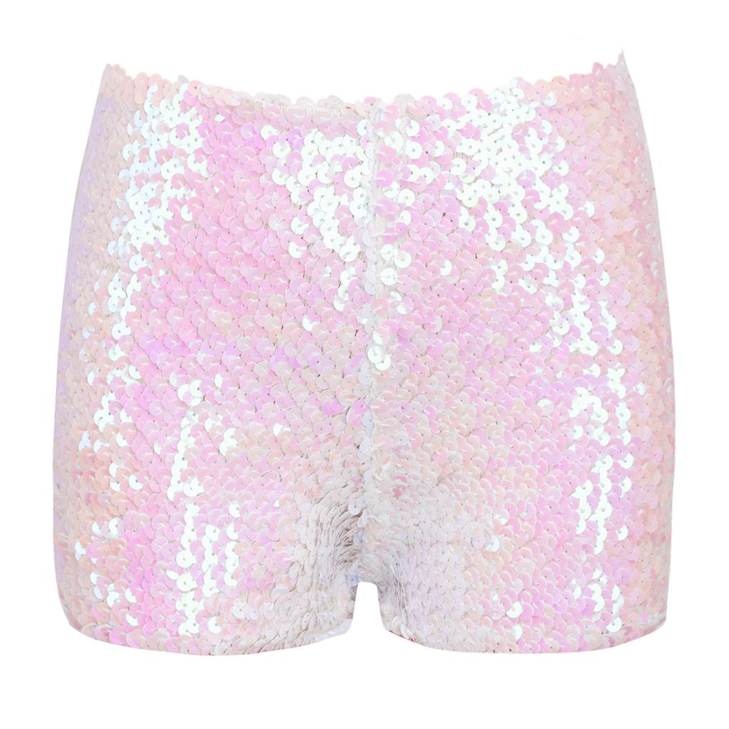 Kids Boys Girls Dance Shorts Shiny Sequins Solid Color Good Elastic Waist Stage Performance Athletic Wear