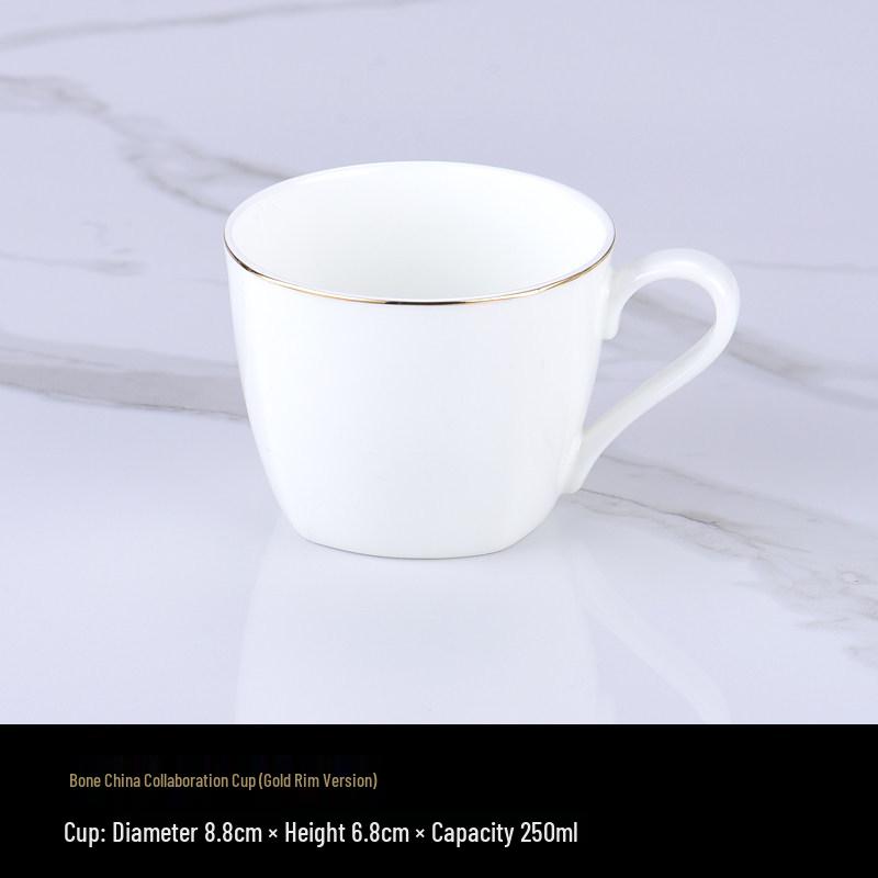 Luxurious Bone China Gold Rim Coffee Cup & Saucer Set - Pure White Ceramic English Style for Hotels and European Coffee Service