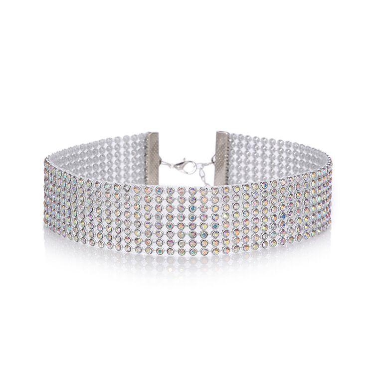 Women Fashion Full Diamond Crystal Rhinestone Choker Collar Chain Necklace Luxury Wedding Jewelry
