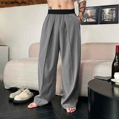 Herren Nähen Elastischer Bund Lässige Lange Gerade Hosen