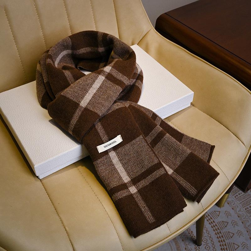 

Черно-белый клетчатый шерстяной шарф, утолщенный для мужчин на зиму, подарок для пожилого отца, шарф для парня.