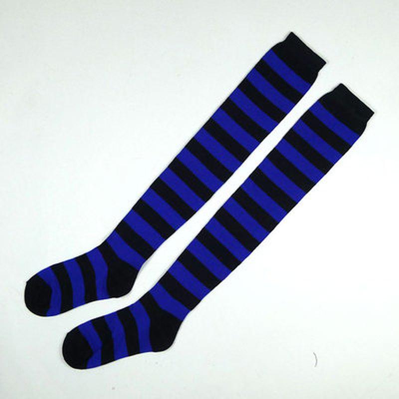 Long Stripe Adorable Anime Tight High Over Knee Pink Blue White For Women Girl Cosplay Student Kawaii Lolita Cotton Stocking