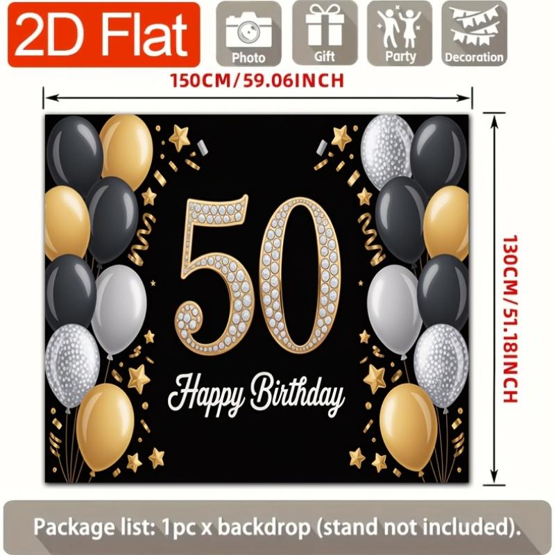 Geburtstagsparty Hintergrund Gold Schwarz Polyester Banner Fotokabinen Dekoration 49