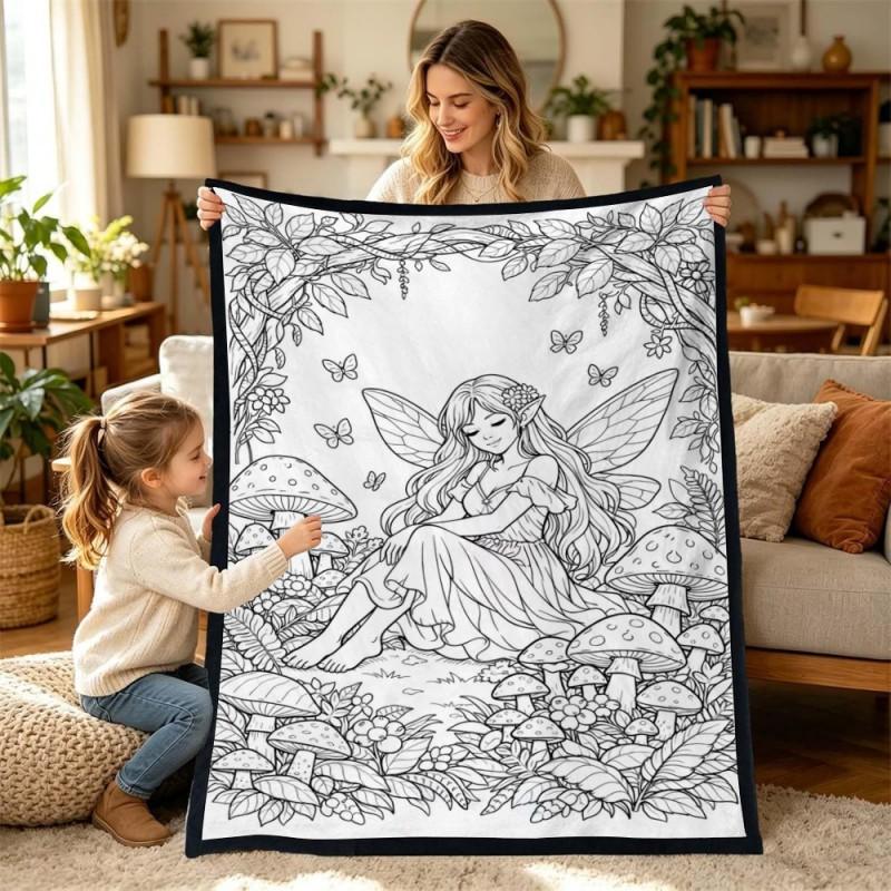 Kids Coloring Blanket Family DIY Painting Activity Gift Animal Themed Soft Throw