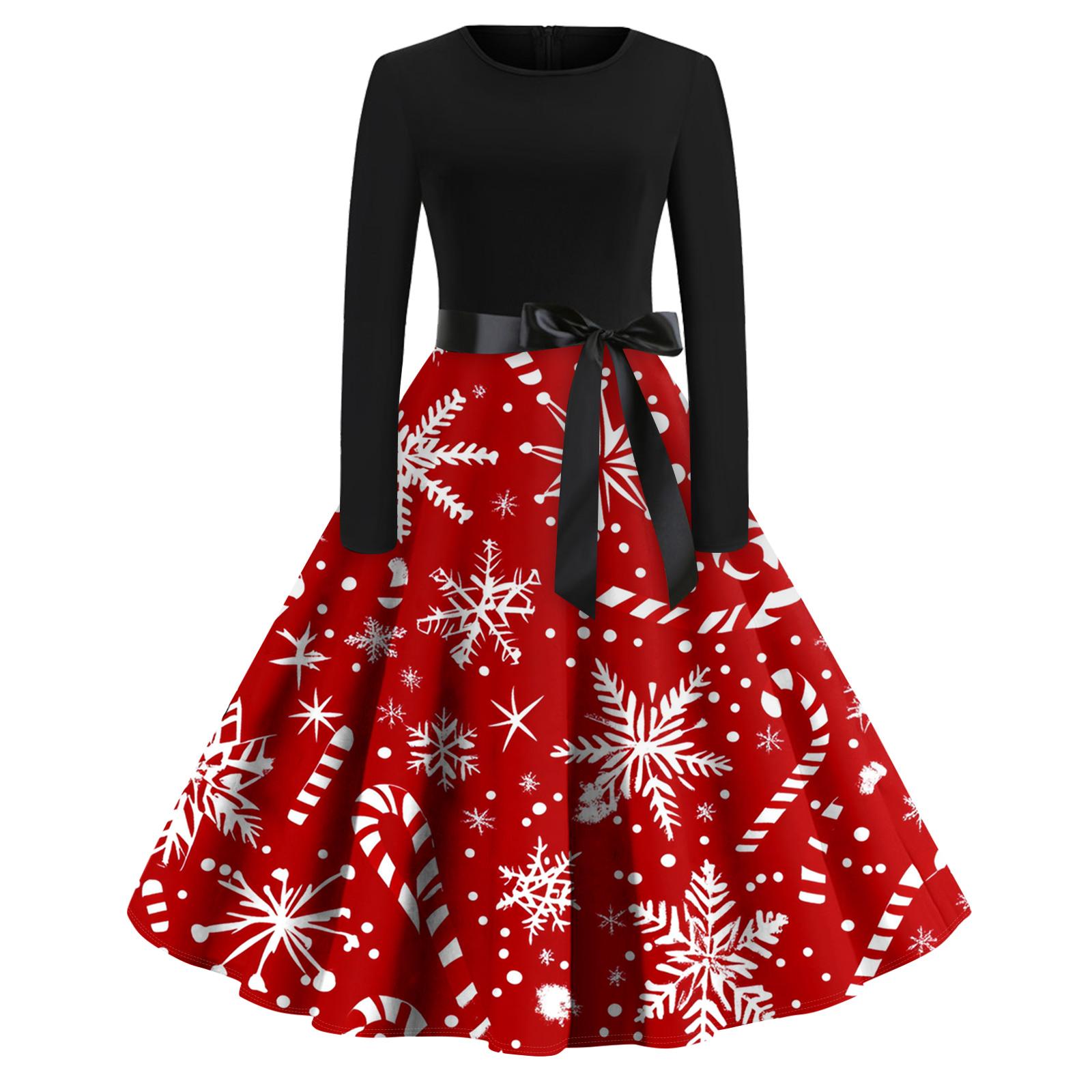 

Женское модное повседневное платье приталенного кроя с круглым вырезом, рождественским принтом и длинными рукавами L