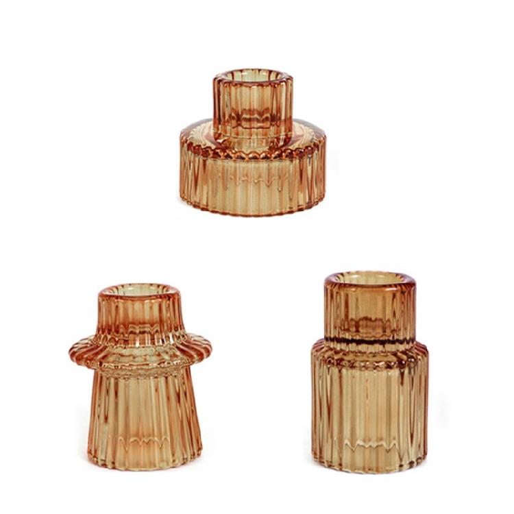 Clear Glass Candle Holder Vertical Stripe Candle Holder for Weddings Restaurant