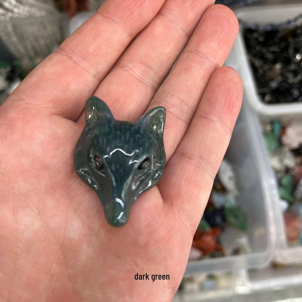 White Crystal Fox Pendant Agate Bracelet, Semi-precious Stone Carved Fox Head.