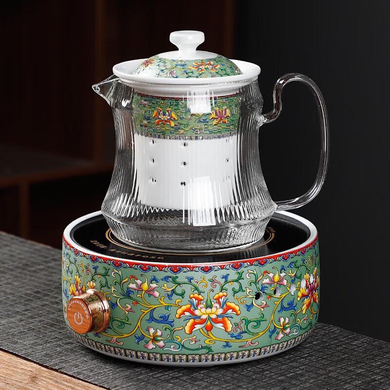 Floral Enamel Electric Tea Stove & Health Pot Set