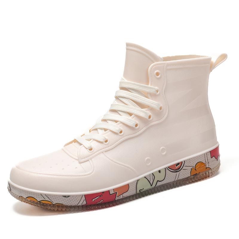 Medium tube rain shoes men's new non-slip water shoes fashionable outdoor flat-bottomed water boots kitchen short tube rubber shoes women's