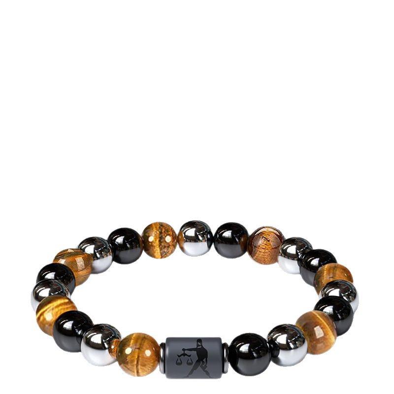 Twelve Constellations Bracelet: Hematite & Tiger Eye Beaded Men's Bracelet