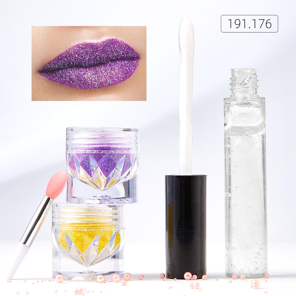 New Lip Gloss Glitter Powder Lip Glaze Girl Makeup Two-color Set Lip Glaze Lasting Nail Glitter