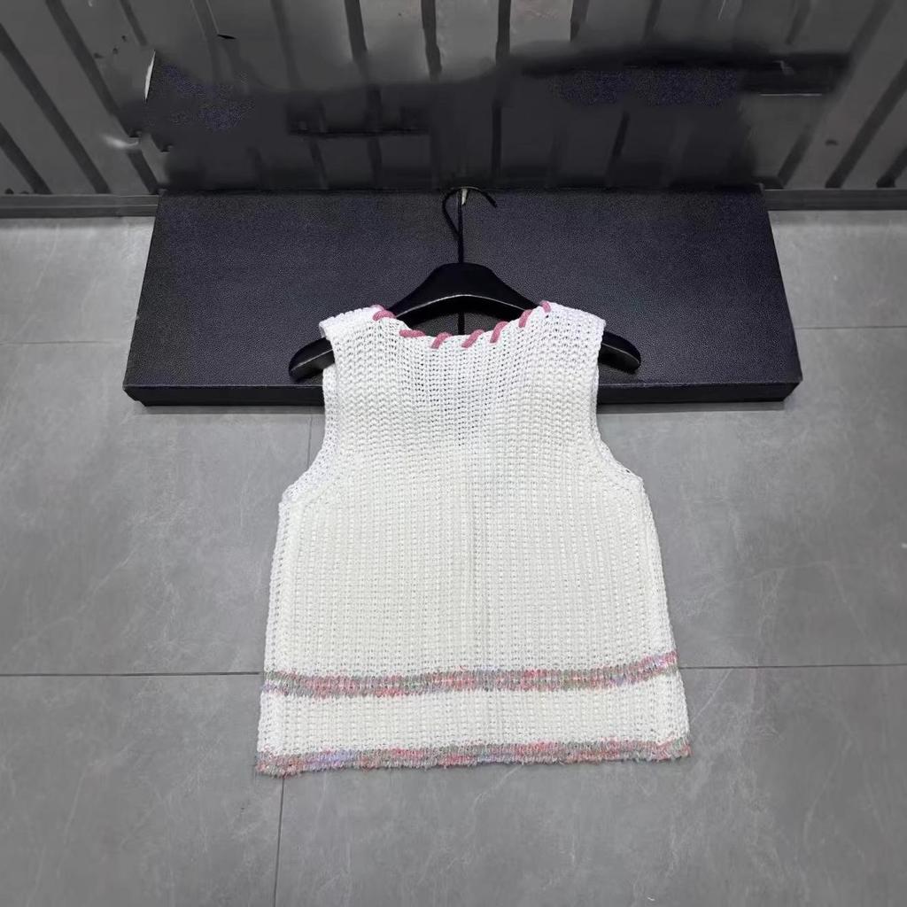 European-Style Colorful Logo V-Neck Knitted Cardigan Vest - High-Quality, Single-Breasted with Pocket Drawstring, New Early Spring Arrival.