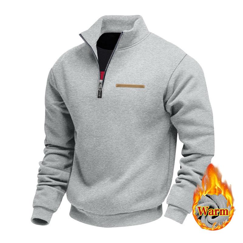 

Men s Warm Half-Zip Stand Collar Pullover Plain Colour Casual Sweatshirt S