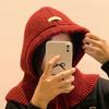Red Balaclava Women's Winter Thickened Warm Hat Neck Scarf Integrated Ear Protection Woolen Hat