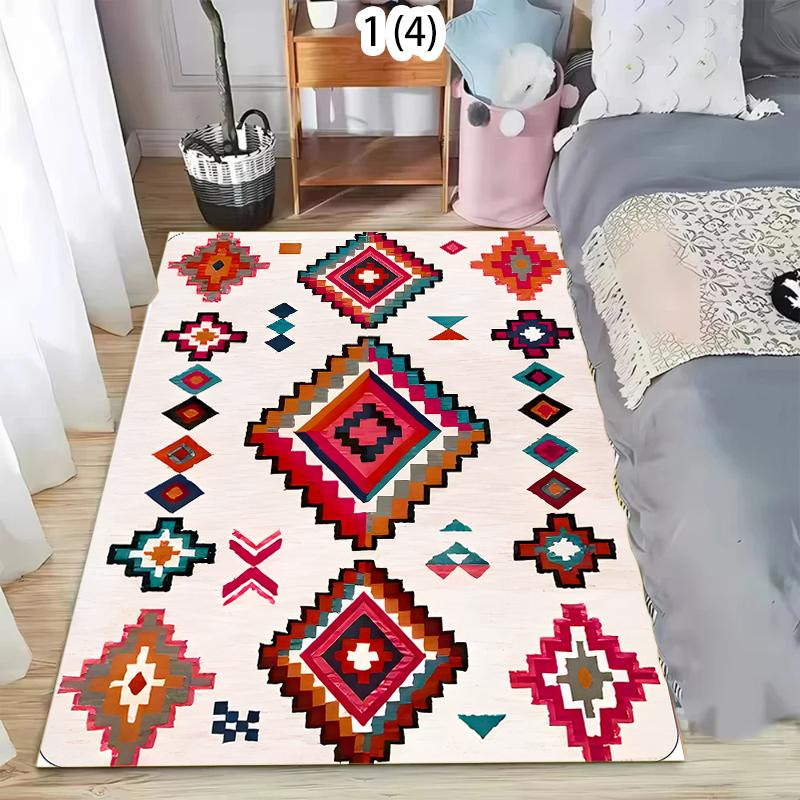 

Ethnic Style Diamond Color Block Pattern Area Rug with Tassels Retro Fashion Non-Slip Floor Mat for Living Rooms Bedrooms 40x60cm