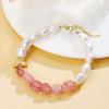 Strawberry Quartz & Large Pearl Adjustable Bracelet: Sweet Girl Light Luxury Design