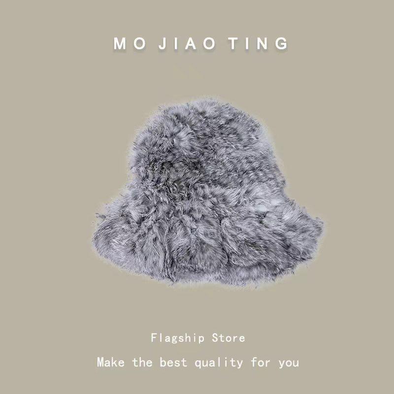 

Winter Womens Rabbit Fur Hat With Thick Warmth For Casual Outdoor Comfort Cement